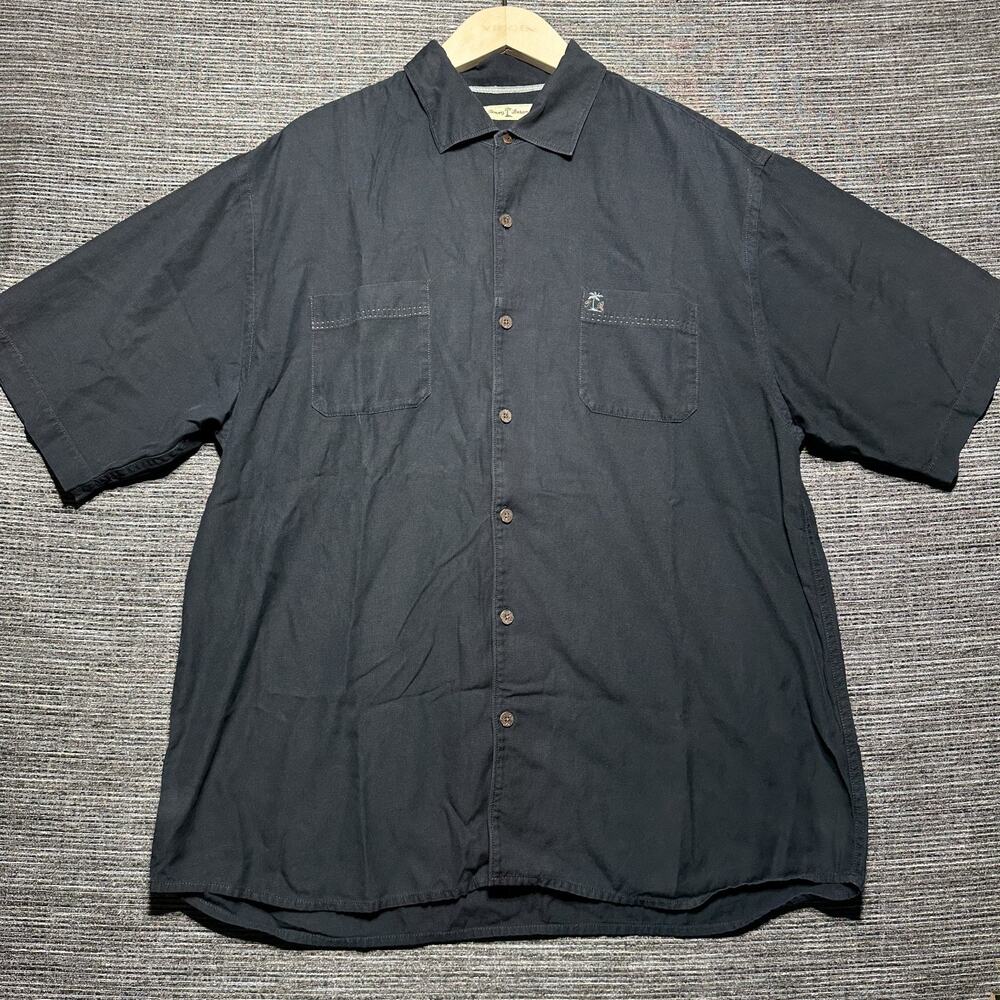 Tommy Bahama Shirt Men's XL Black Silk Camp Short Sleeve Button Up Hawaiian - Picture 2 of 12